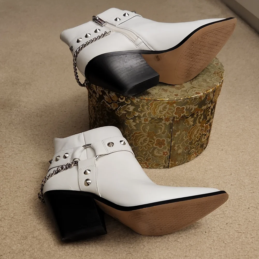 Studded White Ankle Boots - Picture 5 of 5
